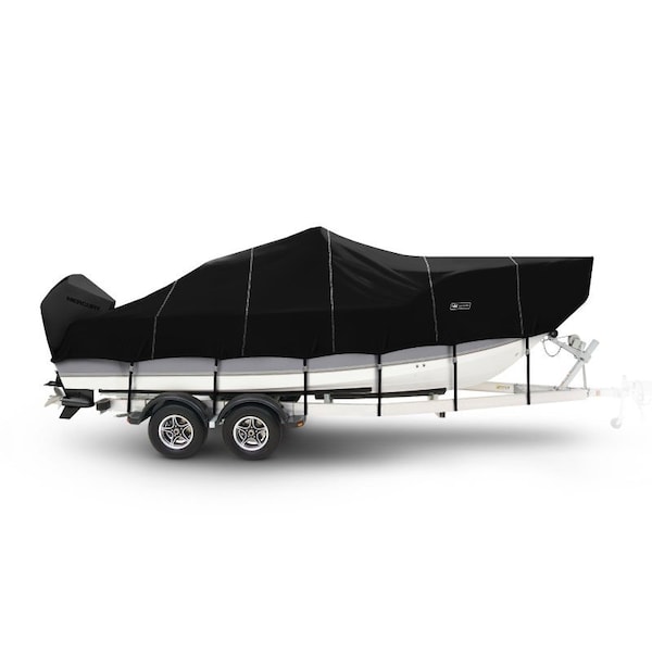 Eevelle Boat Cover V HULL FISHING Center Console, High Bow Rails, Outboard 19ft 6in L 96in W Black SFVCCR1996B-BLK - main